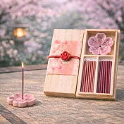 【日本香彩堂】櫻花線香禮盒2款*15支(附線香座) ‧ 春櫻+夜櫻