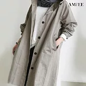 【AMIEE】日系休閒連帽棉質長版風衣(KDCQ-2279) M 淺灰