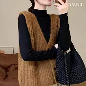 【AMIEE】韓版修身坎肩開襟針織毛衣背心(KDCQ-6827) F 棕色