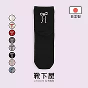 Tabio日本靴下屋〈背面蝴蝶結刺繡中筒襪〉 12 黑色 x 粉蝴蝶結