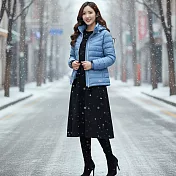 【遊遍天下】女款顯瘦中長版防潑水防風保暖羽絨外套(GJ22052) L 灰藍