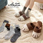 【AnZa】貓咪設計襪4入組+貓爪造型毛絨保暖室內鞋拖鞋 4入貓咪襪+室內鞋