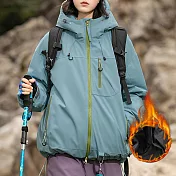 【AnZa】連帽衝鋒衣加厚保暖輕量外套 (多色)         M 藍灰色