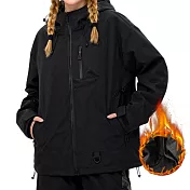 【AnZa】連帽衝鋒衣加厚保暖輕量外套 (多色)         M 黑色