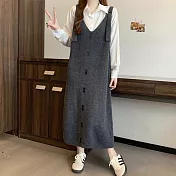 【AnZa】針織排扣中長款連身裙背心裙     FREE 深灰
