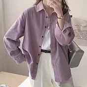 【AnZa】中大尺碼燈芯絨寬鬆上衣襯衫 FREE 芋紫
