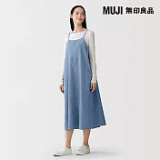 【MUJI 無印良品】女吉貝木棉混輕磅丹寧細肩帶洋裝 S 淺藍
