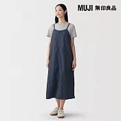 【MUJI 無印良品】女吉貝木棉混輕磅丹寧細肩帶洋裝 S 暗藍