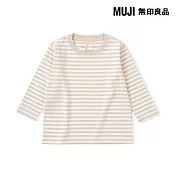 【MUJI 無印良品】幼兒容易穿脫棉天竺圓領長袖T恤 80 淺米橫紋