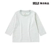 【MUJI 無印良品】幼兒容易穿脫棉天竺圓領長袖T恤 80 淡綠橫紋