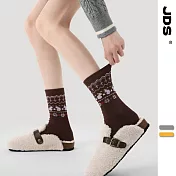 【JDS設計襪】珊瑚絨加厚保暖費爾島襪  雪野童話-棕色