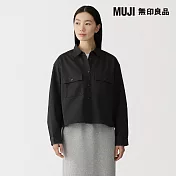 【MUJI 無印良品】女吉貝木棉混輕薄斜紋織長袖襯衫 S 黑色