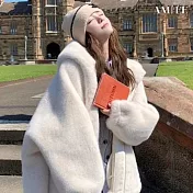 【AMIEE】韓版純色仿貂絨連帽外套(KDCQ-9495) M 白色