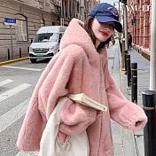 【AMIEE】韓版純色仿貂絨連帽外套(KDCQ-9495) M 粉紅