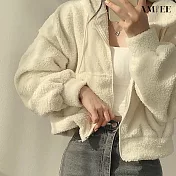 【AMIEE】極簡無印風羊羔絨連帽外套(KDCQ-918) M 杏色