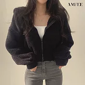 【AMIEE】極簡無印風羊羔絨連帽外套(KDCQ-918) M 黑色