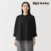 【MUJI 無印良品】女輕柔平織布七分袖襯衫 S 黑色