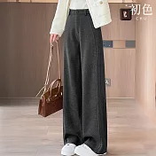 【初色】慵懶風窄版寬鬆垂感純色高腰羊絨糯米拖地褲休閒褲寬褲長褲-共3色-16815(M-2XL可選) M 深灰色