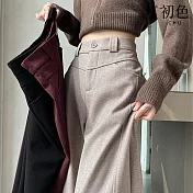 【初色】純色顯瘦高腰口袋垂感窄版直筒褲西裝褲休閒褲寬褲長褲-共3色-16816(M-2XL可選) M 燕麥色