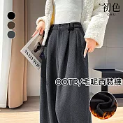 【初色】簡約純色加厚顯瘦保暖垂感直筒褲闊腿褲西裝褲休閒褲寬褲長褲-共3色-17183(M-2XL可選) M 灰色