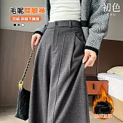 【初色】休閒純色毛呢寬鬆直筒打摺保暖西裝褲休閒褲寬褲闊腿褲長褲-共3色-17185(M-2XL可選) M 灰色
