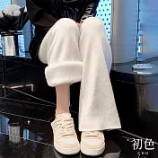 【初色】休閒寬鬆保暖加絨抽繩針垂墜感織高腰鬆緊闊腿褲寬褲長褲-共3色-17039(F可選) F 白色