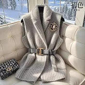 【初色】淑女風氣質純色西裝領無袖疊穿針織馬甲背心外套女外套-共4色-17245(F可選) F 灰色