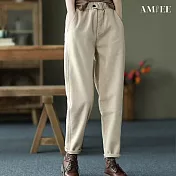 【AMIEE】洋氣百搭加絨休閒褲(KDPQ-9367) M 杏色