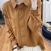 【AMIEE】復古百搭雙排扣棉麻襯衫上衣(KDTQ-339) M 咖色