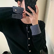 【AMIEE】韓系減齡格紋拼接襯衫上衣(KDTQ-321) M 藏青