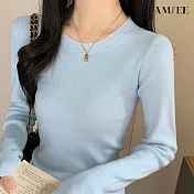【AMIEE】無印風簡約修身針織上衣(KDTQ-035) M 藍色