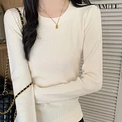 【AMIEE】無印風簡約修身針織上衣(KDTQ-035) M 杏色