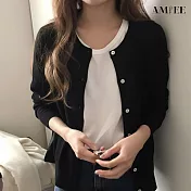 【AMIEE】氣質百搭開襟針織外套(KDCQ-9393) M 黑色