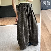 【初色】復古簡約休閒寬鬆綁帶印花碎花鬆緊高腰闊腿褲寬褲長褲-共2色-17227(M-XL可選) M 咖色