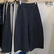 【初色】文藝風磨毛格紋寬鬆闊腿西裝休閒褲寬褲長褲-深灰色-17229(M-XL可選) M 深灰色