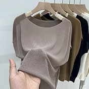 【MsMore】 一字領短袖針織顯瘦蝙蝠袖冰絲上衣# 127115 FREE 棕色