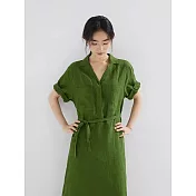 【ACheter】 簡單大方的綠色亞麻襯衫連身裙長裙洋裝# 127137 M 綠色