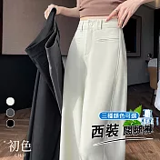 【初色】簡約休閒輕薄冰涼垂墜修身拉鍊扣闊腿西裝褲寬褲長褲-共3色-18558(M-2XL可選) M 杏色