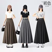 【初色】極簡純色高腰垂感顯瘦百褶半身裙中長裙長裙-共3色-18539(M-2XL可選) M 灰色