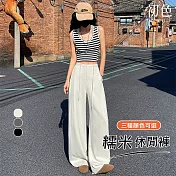 【初色】簡約純色抽繩高腰修身顯瘦寬鬆休閒褲寬褲長褲-共3色-18540(M-2XL可選) M 杏色