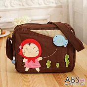 ABS貝斯貓 小紅帽貓放小魚風箏可愛拼布 斜側背包 (咖啡) 88-187
