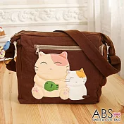 ABS貝斯貓 微笑大貓小貓可愛拼布 斜側背包 (咖啡) 88-189