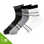 【老船長】休閒三橫線毛巾氣墊加大運動-12雙入 黑色