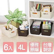 《真心良品》藤蔓風1號收納籃4L(6入) 時尚黑