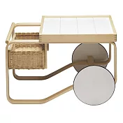 Artek Tea Trolley 900 瓷桌藤籃白輪茶几（白）