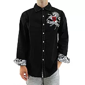 『摩達客』美國進口潮時尚設計【Victorious】駿馬圖騰刺繡黑色長袖襯衫S