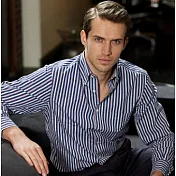 『摩達客』英國進口【Charles Tyrwhitt】高級藍紅直紋長袖休閒襯衫A-S