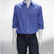 『摩達客』英國進口【Charles Tyrwhitt】高級藍底白直紋長袖襯衫A-M
