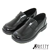 【Pretty】女 學生鞋 皮鞋 基本款 學院風 直套式 圓頭 低跟 臺灣製 JP23 黑色