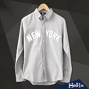 <現貨+預購>襯衫純棉拼布字母修身長袖襯衫三色-HeHa-M(灰色）